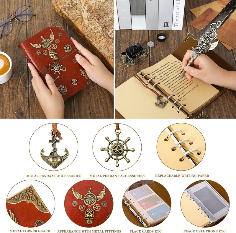 AIYNC Feather Pen Ink Set With Quill Pen, Notebook, 5 Replaceable Nibs, Seal Stamp, Spoon, Wax Beads, White Wax, Ink, Holder Cup, Envelope, Letter Paper, Envelope Tool(grey) - Image 4